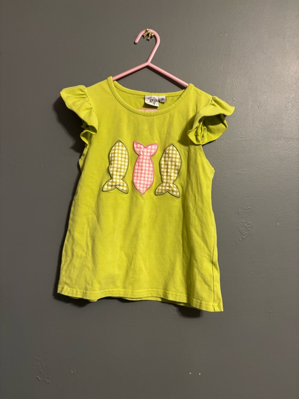 Marie Nicole clothings green blouse with plaid fish designs girls 3XL